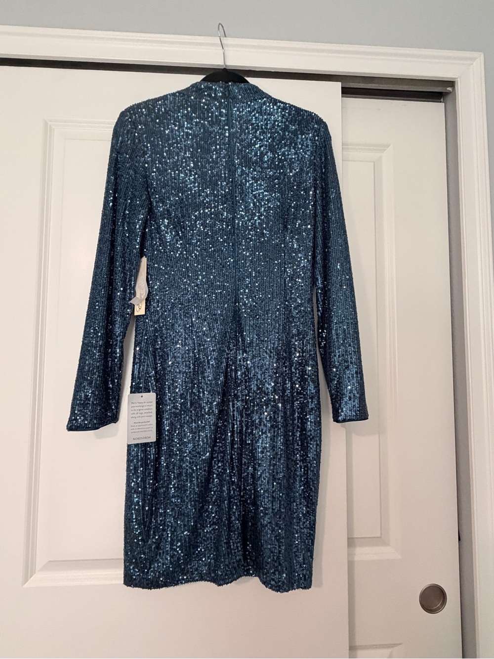 Eliza J Blue Sequin Long-Sleeve Sheath Dress - Picture 5 of 5